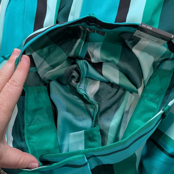NWT Worthington Blue Green Striped Satin Wide Leg Mid Rise Professional Pant 4 - Picture 11 of 13